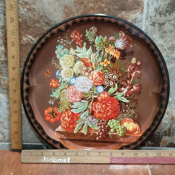 Vintage Daher Round Metal Serving Tray Floral Fruit Design - Picture 8 of 10